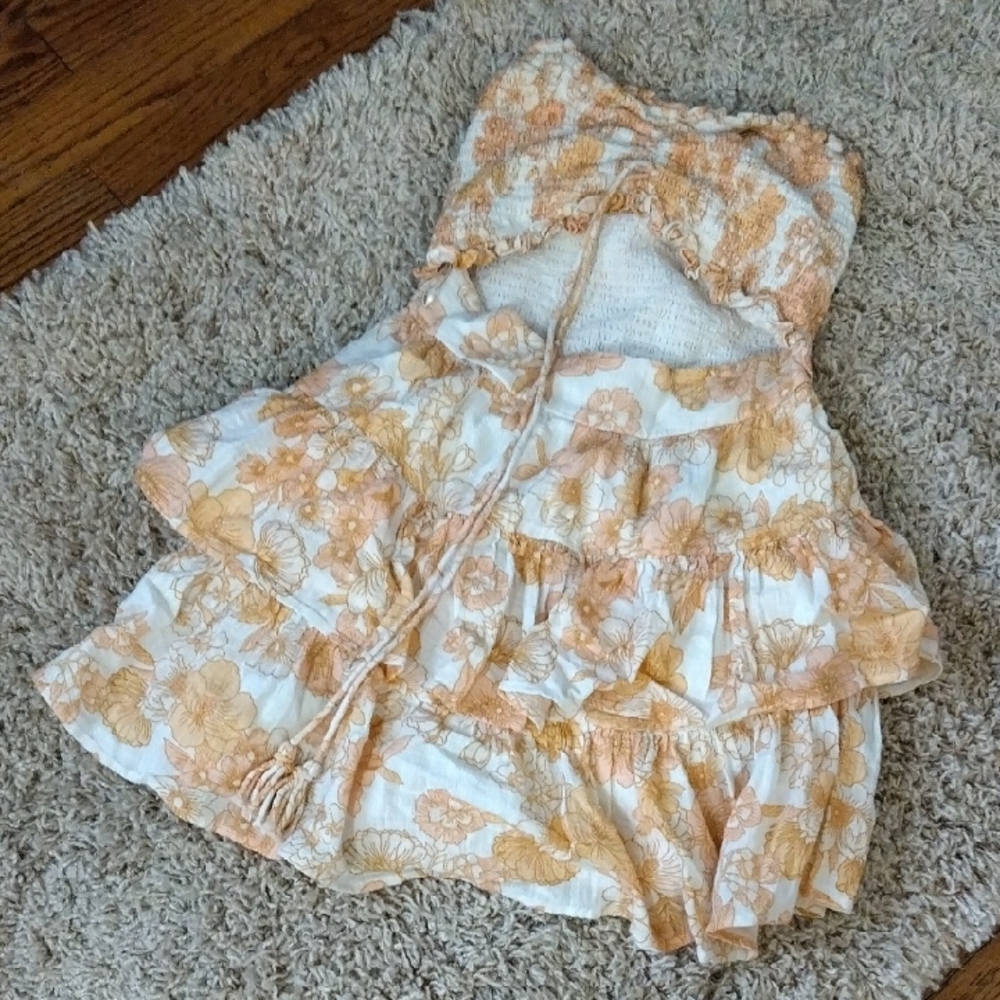 Strapless Floral Dress in Cream and Orange